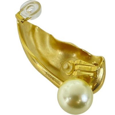 Christian Dior Ear Cuff Single Clip-On Earring Pearl GP Gold White