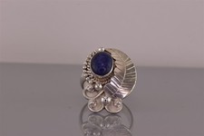 Native American Sterling Silver Blue Lapis Feather Accented Ring 925 Sz: 8
