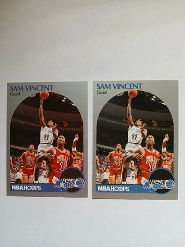 1990 NBA Hoops Sam Vincent #223 (2 Cards) shows Michael Jordan #12