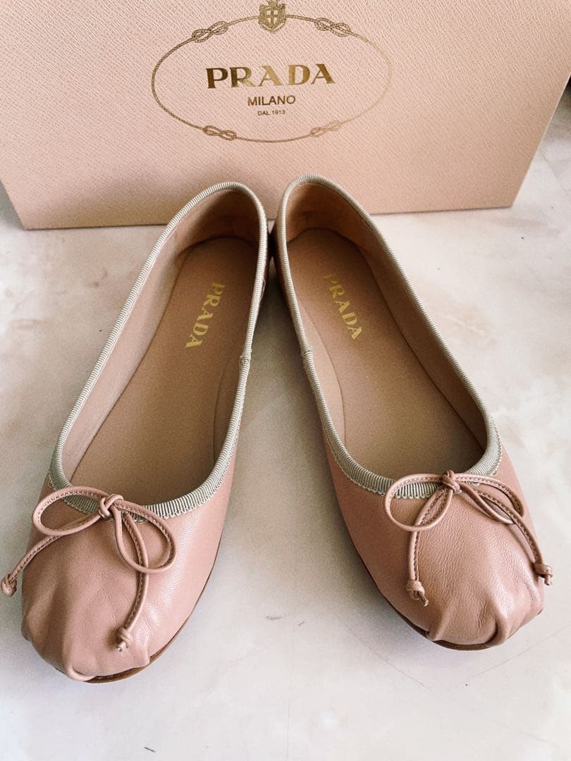 PRADA Women's Pumps Ribbon Flat Shoes Size:35.5/JP:22.5 Leather 135162K Authen