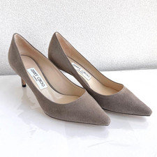 Jimmy Choo ROMY 60 Pumps Greige Suede Leather Women's US7 EU37 w/Box Dust Bag