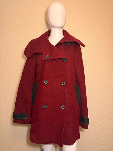 Mackage Red Wool Peacoat Genuine Leather Trim SP