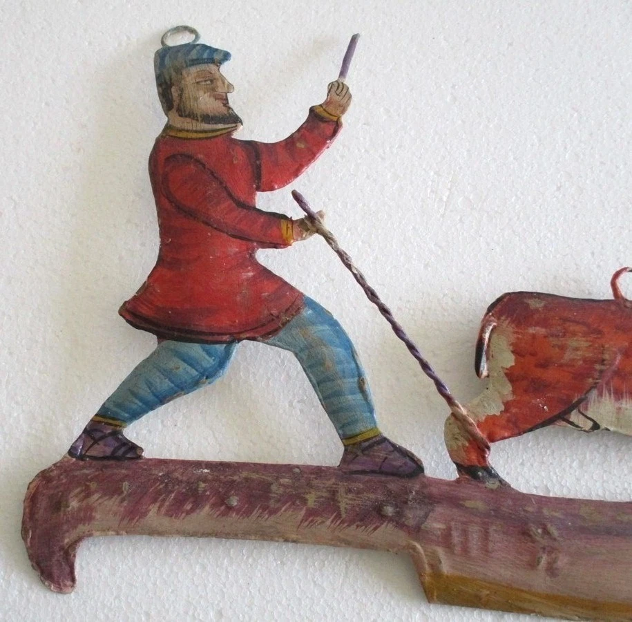 ANTIQUE OLD BUTCHERS IRON TIN TRADE ADVERTISEMENT SIGN PIG ON KNIFE EMBOSSED - Image 3 of 4