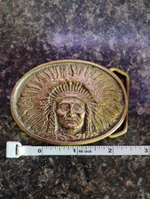 Vintage BTS Solid Brass Cast Indian Chief Belt Buckle