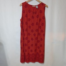 Vintage White Stag Sleeveless Linen Blend Floral Shift Dress Dark Mango XLarge