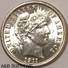 1911 Barber Dime From OBW Roll “Stunning Gem” Bu Uncirculated 90% Silver