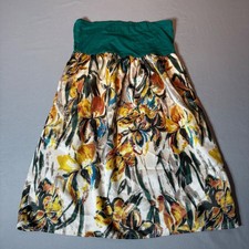 Vintage Muise Womens Floral Strapless Mini Dress Green Yellow Satin Look Size S