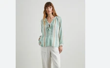 Rails Brielle Linen Top Womens XSmall Seaview Stripe Long Sleeve Front Tie