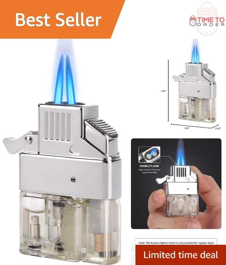 Insert Dual Torch Jet Flame Refillable Windproof For Camping