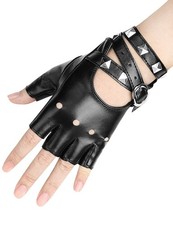 Black Fingerless Gloves PU Faux Leather Glove