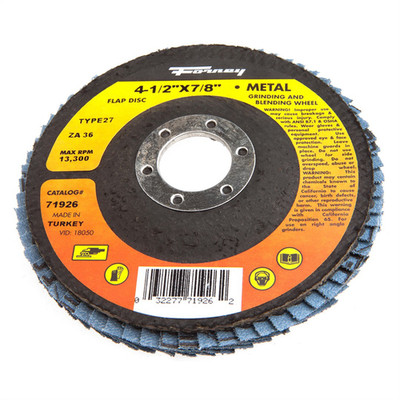 71926Forney Industries Flap Disc, Type 27, 4-1/2 in x 7/8 in, ZA36 