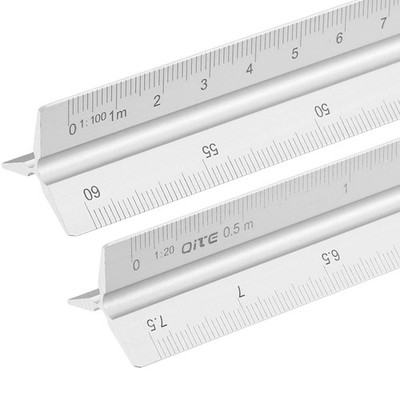 2Pcs Metric Engineer Scale Ruler, (13 Inch, Silver) Aluminum Rulers