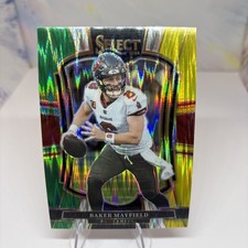 2025 Panini Select - Premier Level Baker Mayfield 137 Green & Yellow Shock Prizm