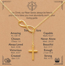 Mobius Cross Necklace for Women,14K Gold Plated Christian Gift Metal Material,