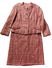 Vintage 70's Mod Dress Sleeveless Jacket Set Fuchsia Pink Gold Metallic Large