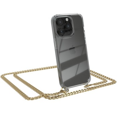 Für Apple iPhone 14 Pro Handyhülle zum Umhängen Metall Kordel Tasche Kette Gold
