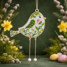 DIY Beaded Embroidery Kit "Spring Bird" Easter toy Ornament on Wooden Base