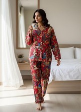 Women  s Indian Cotton Pajama Set Hand Block Floral Print Nightwear