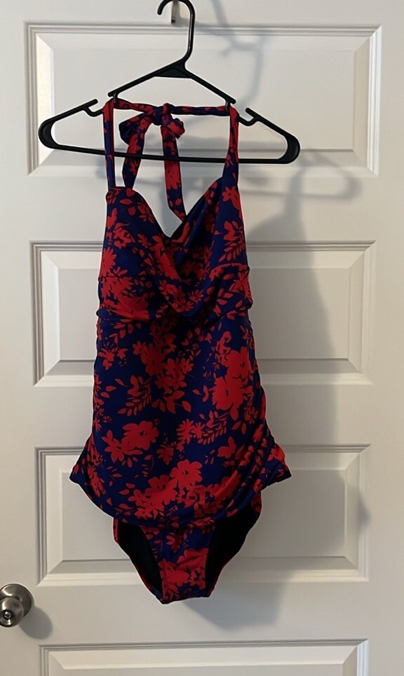 Lands End Women's Swimsuit One Piece Navy/Red Floral 20W eBay