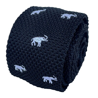 Frederick Thomas Designer schwarze Strickkrawatte mit Elefantenstickerei