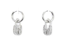 NEW MICHAEL KORS SILVER TONE,CRYSTALS PAD LOCK, DROP HOOP EARRINGS MKJ8033