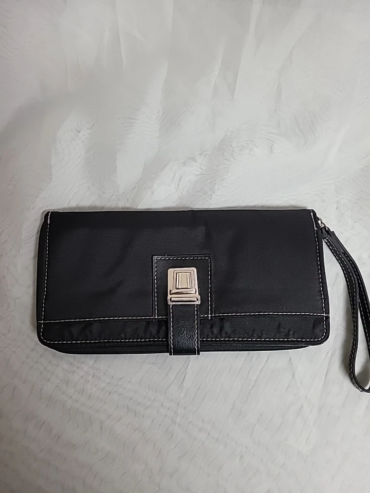 ANN TAYLOR LOFT 女式钱包修身黑色拉链轻便。 — 第 2/4 张图片