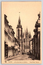 Vintage Postcard Tournai Belguim La Rue Staint-Martin et Le Beffroi
