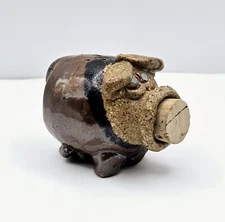 Vintage Stoneware Pottery Pig Figurine Salt Pepper Shaker Cork Nose