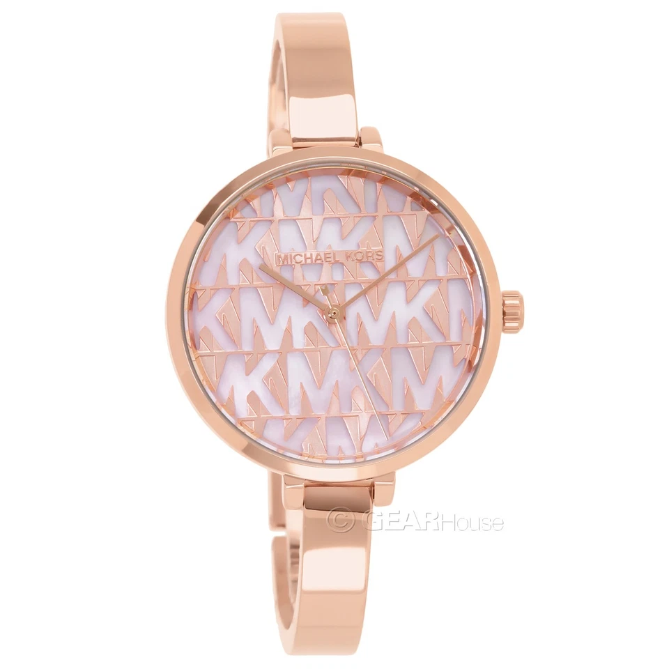 Reloj Michael Kors Naia para mujer rosa MOP, esfera con logotipo MK, correa brazalete oro rosa Foto 3 de 4