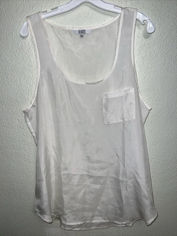 Camiseta sin mangas BB Dakota para mujer talla L de seda blanca con un bolsillo. Foto 2 de 4