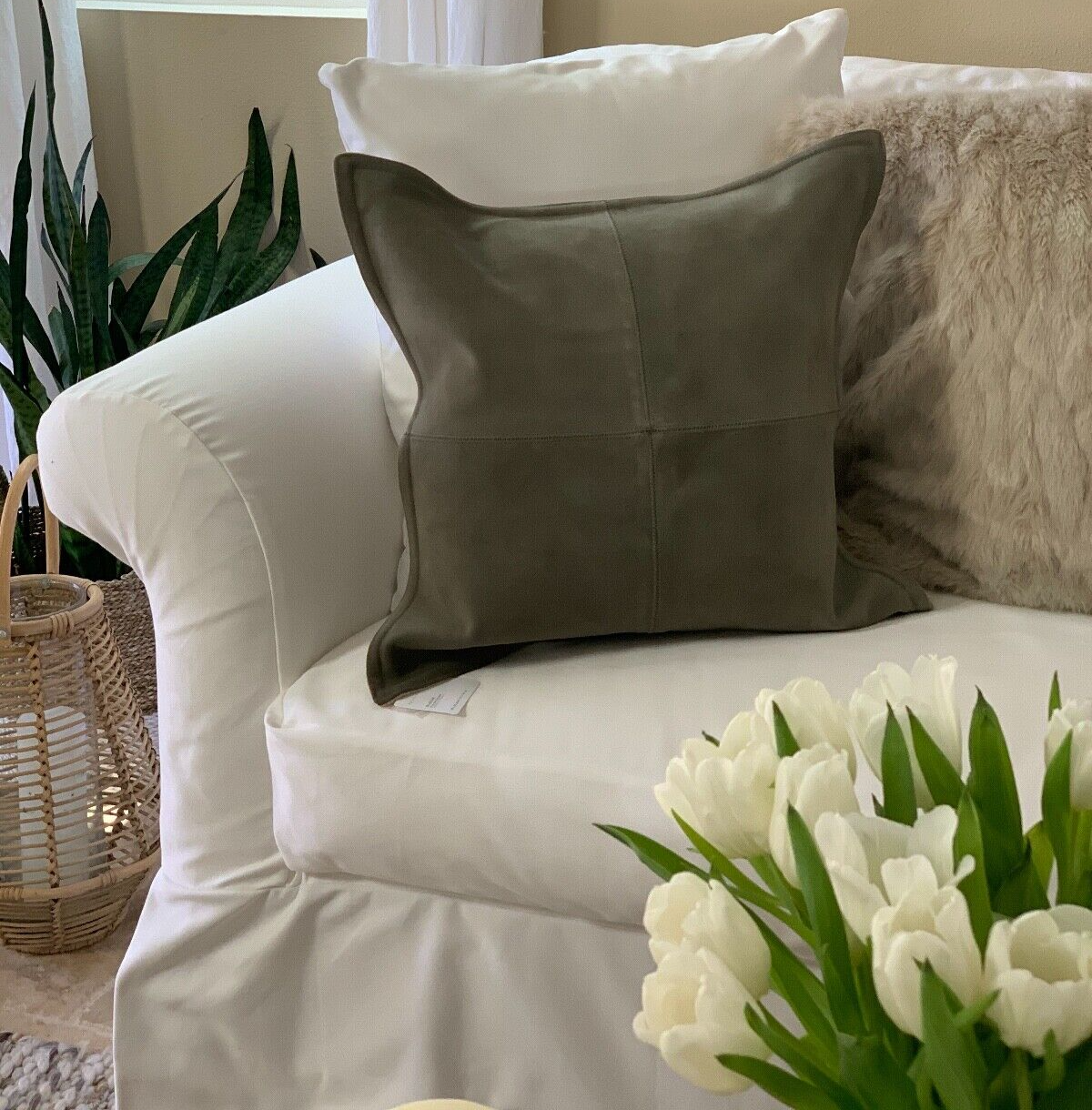 pottery barn green pillow cover