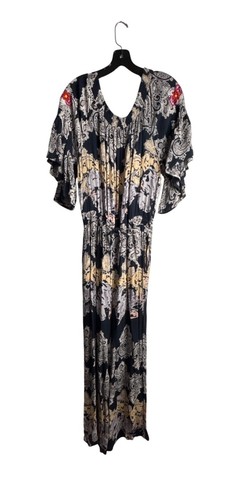 Raga Women's Navy Paisley and Embroidered Off The Shoulder Jumpsuit Size M NWT - Picture 2 of 6