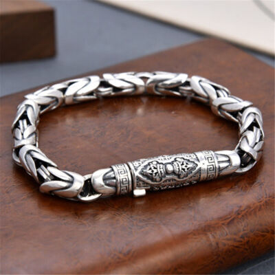 Pure S925 Sterling Silver Chain Men Women 7mm Vajra Byzantine Link