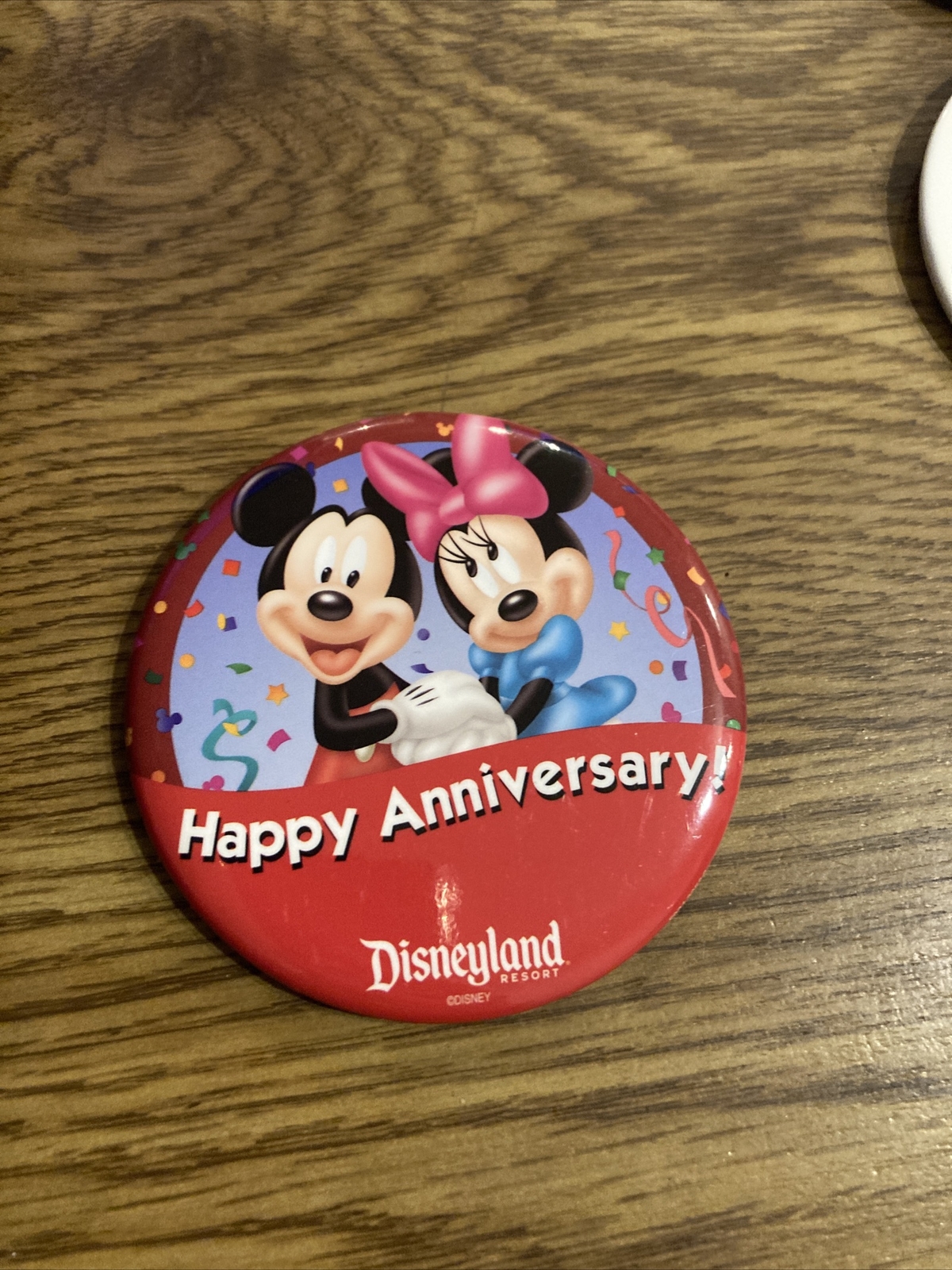 Vintage 3" Disney Pinback Mickey & Minnie - Happy Anniversary
