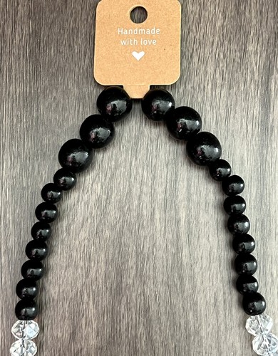 Black Silver Clear Beaded Stretch Necklace Buddha Pendant Handmade With Love NEW - Picture 6 of 12