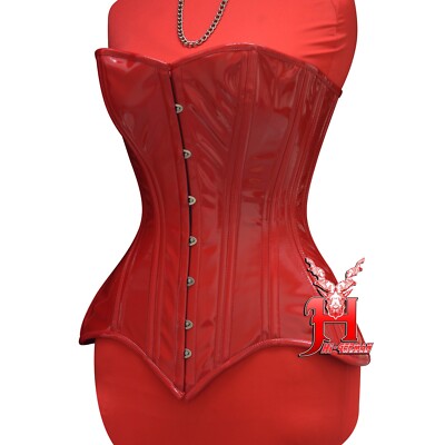 red pvc corset dress Miracle Womens PVC Corset Dress Gothic Steampunk Overbust Wet Look Leather Bustier Dress - red