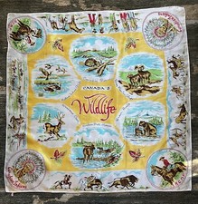 Vintage Souvenir Scarf Canada Wildlife Yellow R.C.M.P.