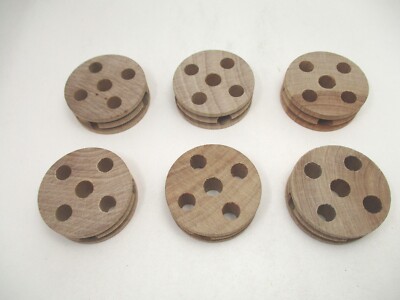 Tinkertoy Lot of 6 Wooden 5 Hole Spools Tinker Toy Pieces Natural Wood
