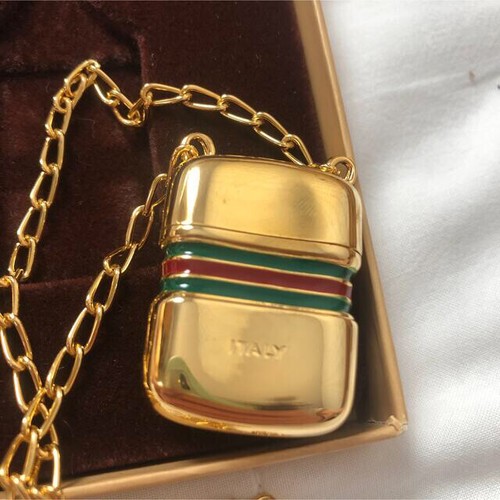 GUCCI Pill Case Gold Necklace 75cm Chain With Storage Box Sherry Line