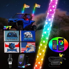 1x 3FT RGB LED Whip Light Spiral Antenna, Remote App Control for UTV ATV SXS 4X4