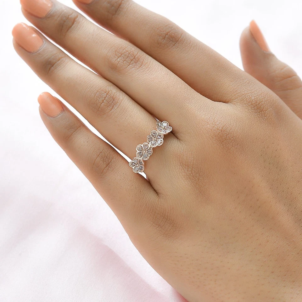 Uncut Natural Pink Diamond Floral Band Ring in Vermeil RG Over Sterling Size 8 - Image 2 of 4