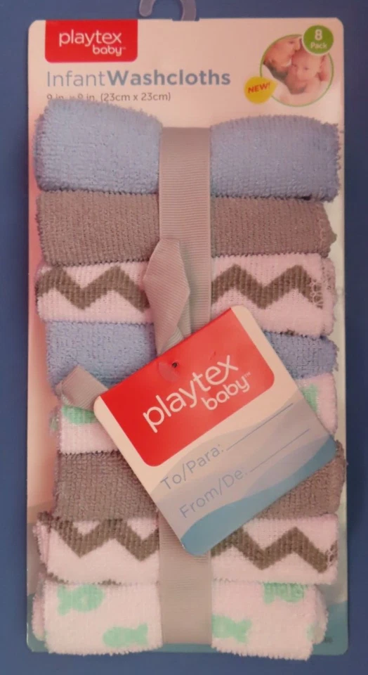 NUEVO Playtex BABY INFANT Paños 8pk Paños Baño Azul, Gris, Blanco Foto 2 de 2