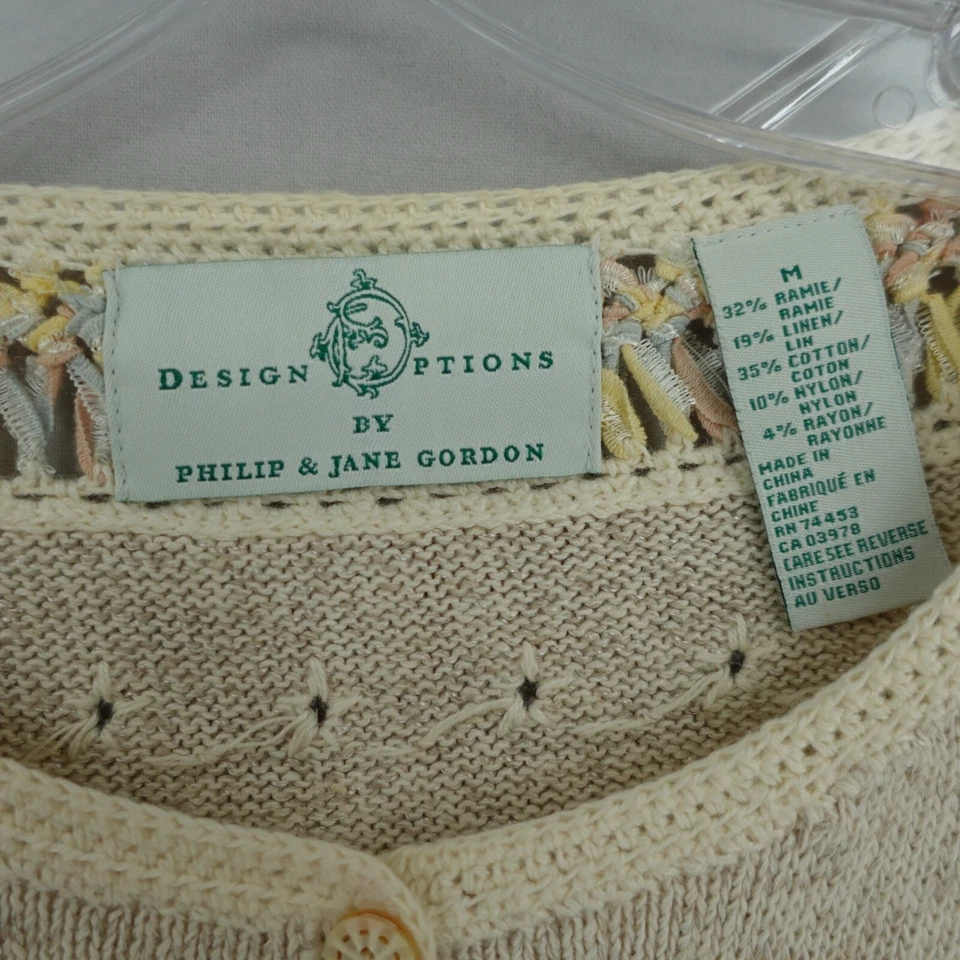 Opciones de Diseño Philip Jane Cárdigan Suéter M Beige Cinta Tejido Floral Abuela Foto 2 de 4