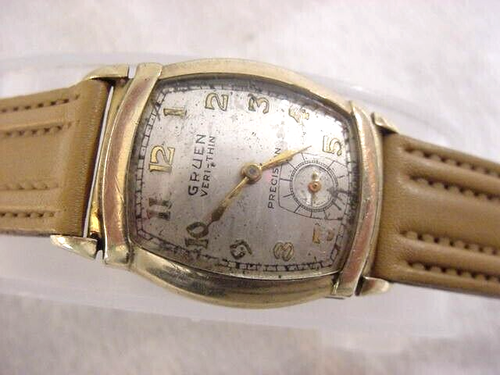 Vintage GOLD FD large antique Art Deco GRUEN CURVEX mens watch