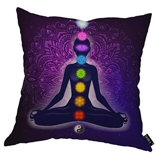 EKOBLA Meditating Woman in Lotus Pose Throw Pillow Cover Colorful 9 Multi-a325