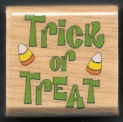 TRICK OR TREAT WORDS FUN HALLOWEEN GIFT Tag Craft NEW wood mount RUBBER STAMP