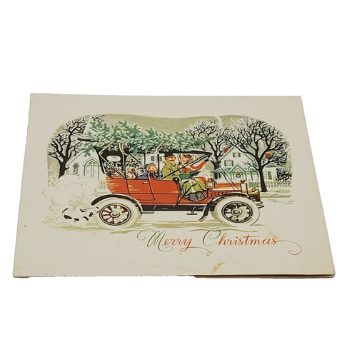 Tarjeta de felicitación de Navidad de los años 20 para conducir familiar con árbol en la parte superior color EE. UU. - Imagen 11 de 12