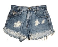 Vintage 80s 90s High Rise Made In USA Chic Jean Shorts Sz 26x1.5 studded 807