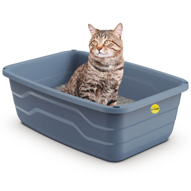 Large Cat Litter Tray Extra Deep Grey Box Pan Jumbo Toilet Loo High Sided