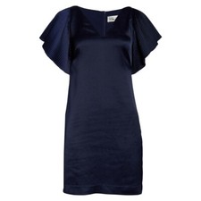 NWT Eliza J Womens Size 14 Navy Blue Satin Pleated Sleeve Shift Mini Dress NEW